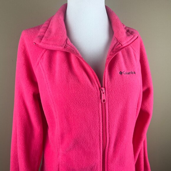 Columbia Long Sleeve Fleece Jacket Size M Pink, Full Front Zip, Collar - Picture 1 of 8